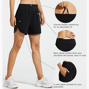 Women’s Black Athletic Shorts - Long 5” Inseam